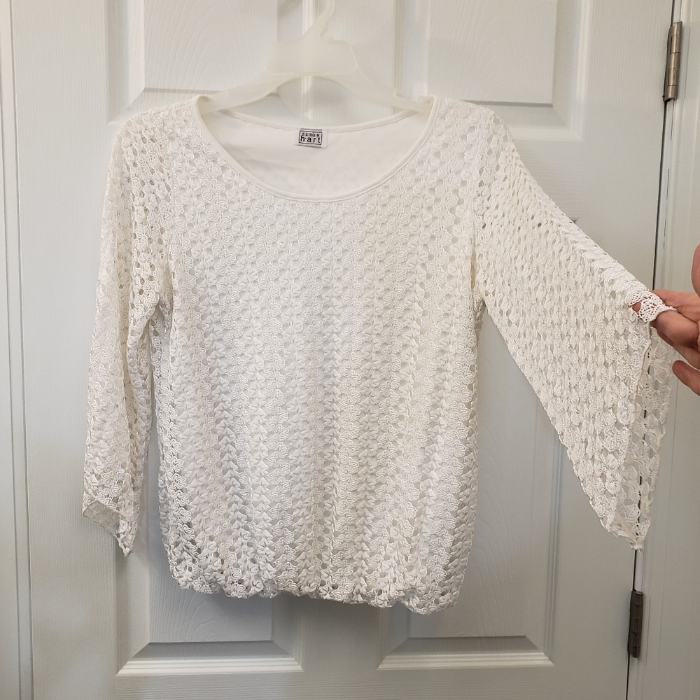 Karen Hart, white lined, bell sleeve, pull over, lightweight blouse, top, LG - Picture 3 of 8